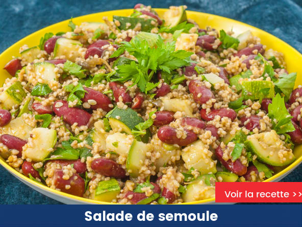 Salade de semoule aux haricots rouges, courgettes et salicornes